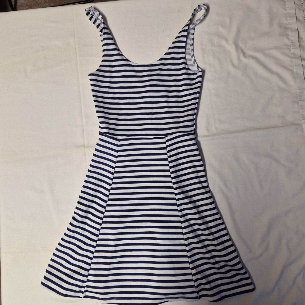 H&M Divided Navy Blue White Striped Fit Flare Mini Dress Sleeveless Size 2